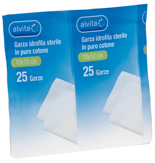 GARZA IDROFILA IN PURO COTONE ALVITA 10X10CM 25 PEZZI - Farmaciacarpediem.it