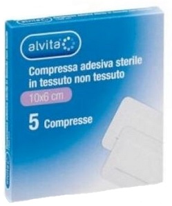 ALVITA GARZA COMPRESSA ADESIVA STERILE IN TESSUTO NON TESSUTO ESTENSIBILE BIANCO 10X6CM 5 PEZZI - Farmaciacarpediem.it