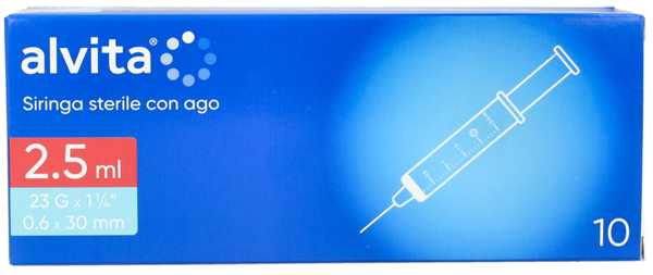 SIRINGA PER INFUSIONE E IRRIGAZIONE ALVITA 2,5 ML CON AGO 23 GAUGE 1 1/4 0,6X30MM 10 PEZZI - Farmaciacarpediem.it