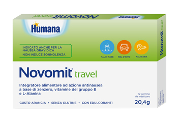 NOVOMIT TRAVEL 12 GOMME DA MASTICARE GUSTO ARANCIA - Farmaciacarpediem.it