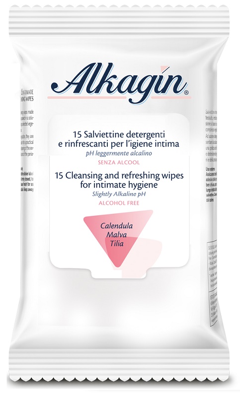 ALKAGIN SALVIETTINE DETERGENTI E RINFRESCANTI PER L'IGIENE INTIMA PH LEGGERMENTE ALCALINO SENZA ALCOOL 15 PEZZI CALENDULA MALVA E TILIA - Farmaciacarpediem.it