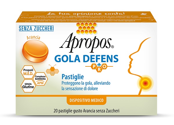 APROPOS GOLA DEFENS PRO 20 PASTIGLIE ARANCIA SENZA ZUCCHERO - Farmaciacarpediem.it