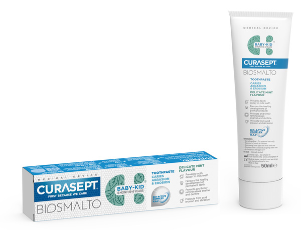CURASEPT BIOSMALTO DENTIFRICIO BABY KID MENTA CARIE ABRASIONE & EROSIONE 50 ML - Farmaciacarpediem.it