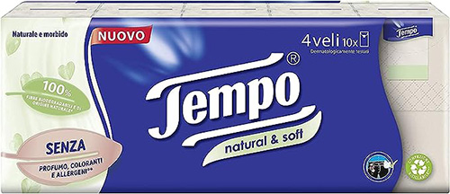 TEMPO FAZZOLETTI NATURAL&SOFT 10 PEZZI DA 9 FAZZOLETTI - Farmaciacarpediem.it