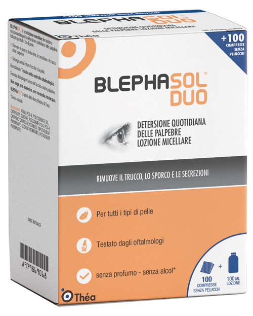 BLEPHASOL DUO SOLUZIONE MICELLARE IGIENE PALPEBRALE 100 ML + 100 GARZE - Farmaciacarpediem.it