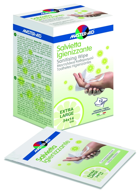 MASTER-AID SAVIETTA IMPREGNATA DI SOLUZIONE IGIENIZZANTE XL 12 PEZZI - Farmaciacarpediem.it