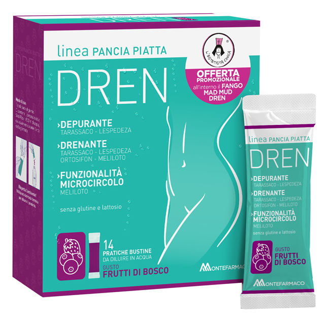 PANCIA PIATTA DREN FRUTTI DI BOSCO 14 BUSTINE STICK PACK + FANGO ATTIVO CELLULITE 100 ML OMAGGIO - Farmaciacarpediem.it