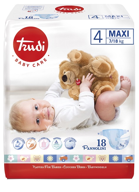 TRUDI BABY CARE PANNOLINO BAMBINI MAXI 7/18 KG 18 PEZZI - Farmaciacarpediem.it
