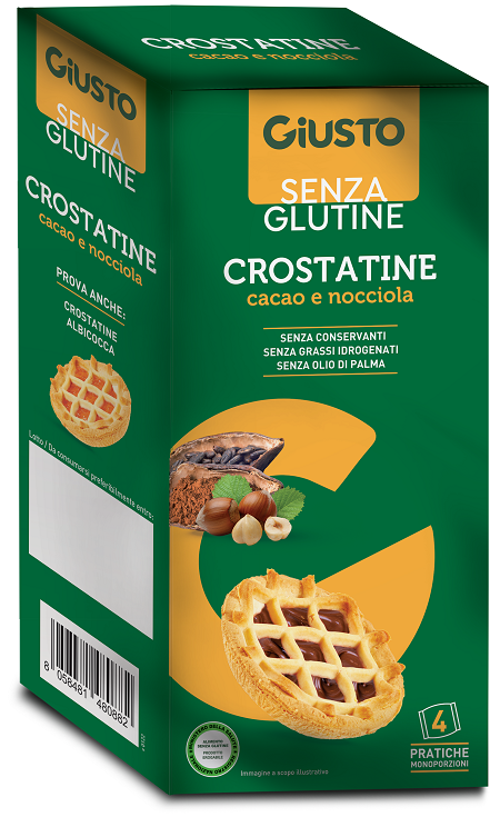 GIUSTO SENZA GLUTINE CROSTATINA CACAO NOCCIOLE 4 PEZZI DA 45 G - Farmaciacarpediem.it